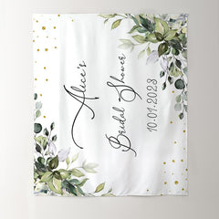 Lofaris Boho Theme Green Leaves Glitter Bridal Shower Backdrop