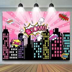 Lofaris Boom Pink City Happy Birthday Backdrop for Children