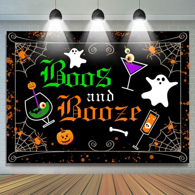 Lofaris Boos And Boozp Black Scary Happy Halloween Backdrop