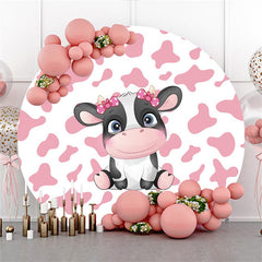 Lofaris Bow Pink Cow Happy Birthday Round Backdrop For Girl