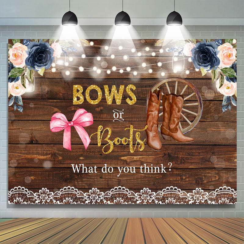 Lofaris Bows Or Boots Floral Rustic Wood Baby Shower Backdrop