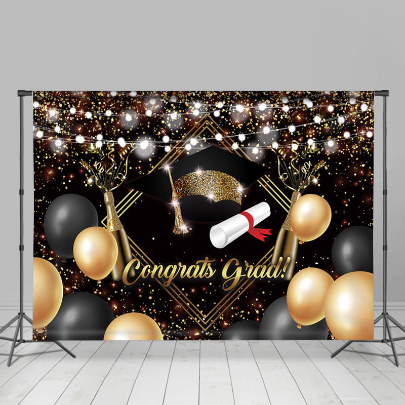 Lofaris Bright Gold And Ballon Glitter Congrats Grad Backdrop