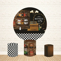 Lofaris Brown Brick Boteco Party Round Birthday Backdorp Kit