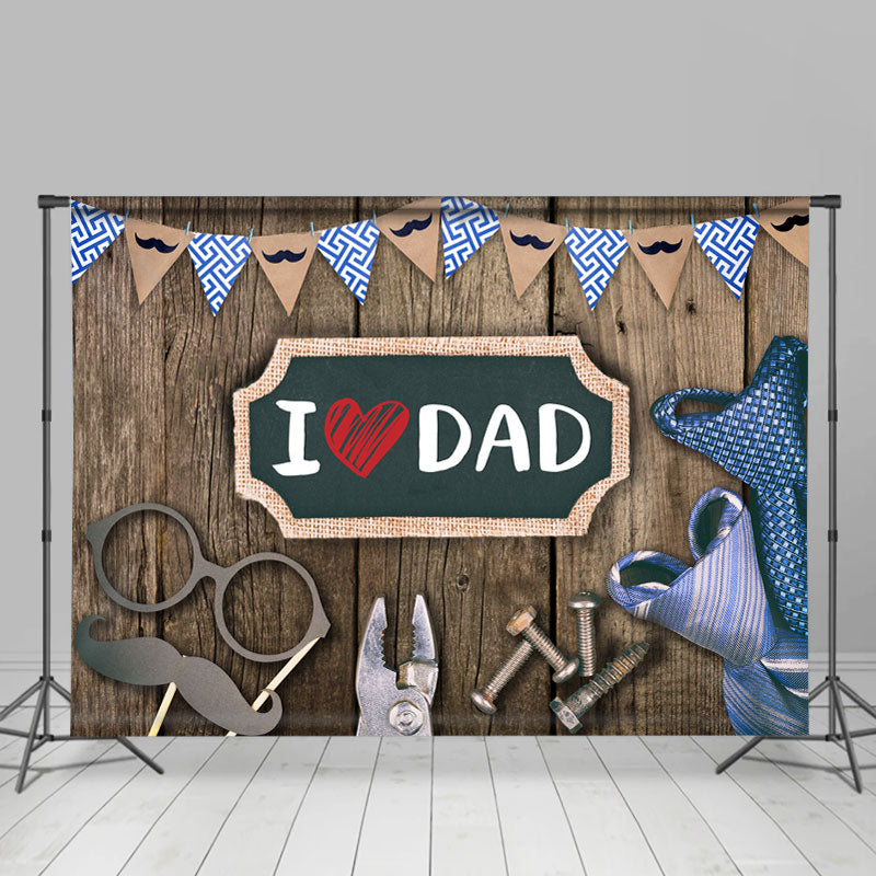 Lofaris Brown Wooden I Love Dad Happy Fathers Day Backdrop