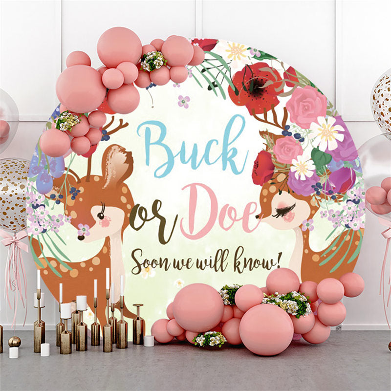 Lofaris Buck Or Doe Soon We Will Know Baby Shower Round Backdrop