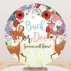 Lofaris Buck Or Doe Soon We Will Know Baby Shower Round Backdrop