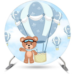 Lofaris Bule Hot Air Balloon Teddy Baby Shower Round Backdrop Kit