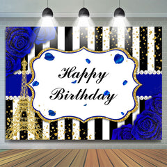 Lofaris Bule Roses Black and White Stripes Birthday Backdrop