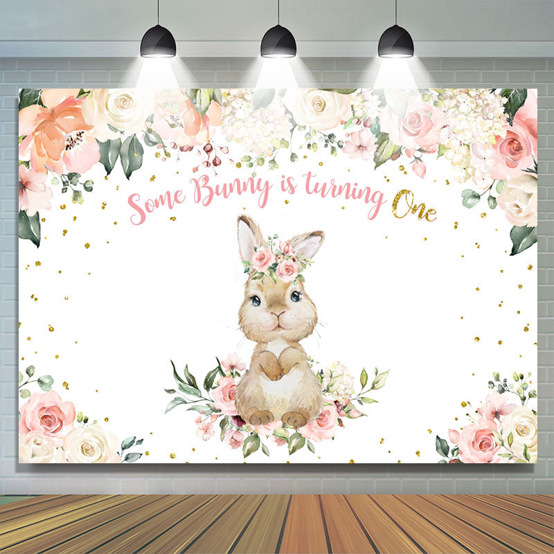 Lofaris Bunny Is Turning One And Floral Birthday Theme Backdrop