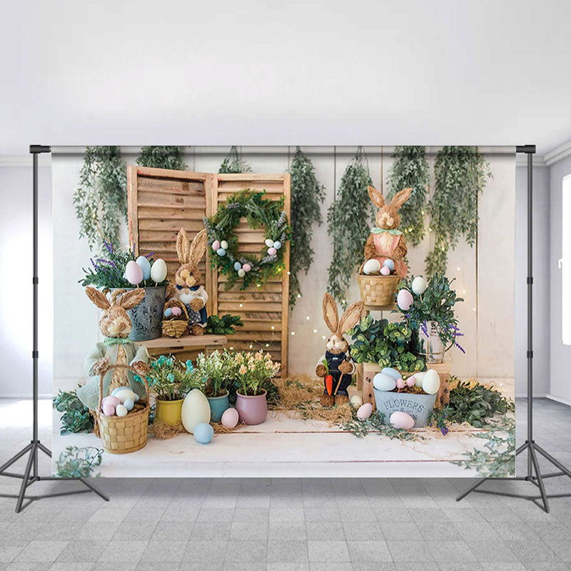 Lofaris Bunny Rabbits Colorful Eggs Happy Easter Party Backdrop