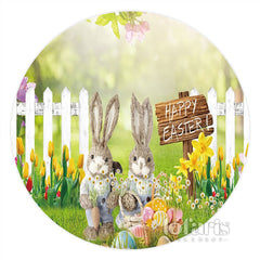 Lofaris Bunny Spring Green Grass Happy Easter Round Backdrop