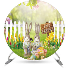 Lofaris Bunny Spring Green Grass Happy Easter Round Backdrop