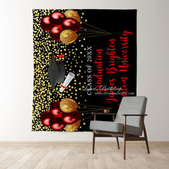 Lofaris Burgundy And Glitter Gold Balloons Graduation Backdrop