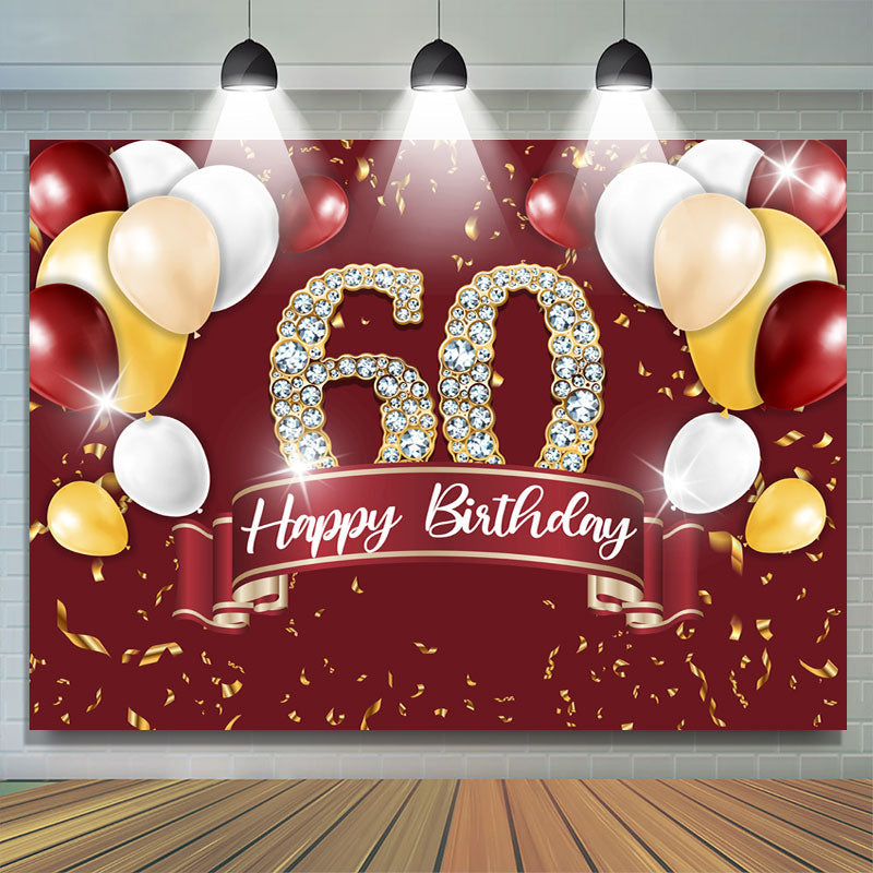 Lofaris Burgundy And Gold Balloon Happy 60Th Birthday Backdrop