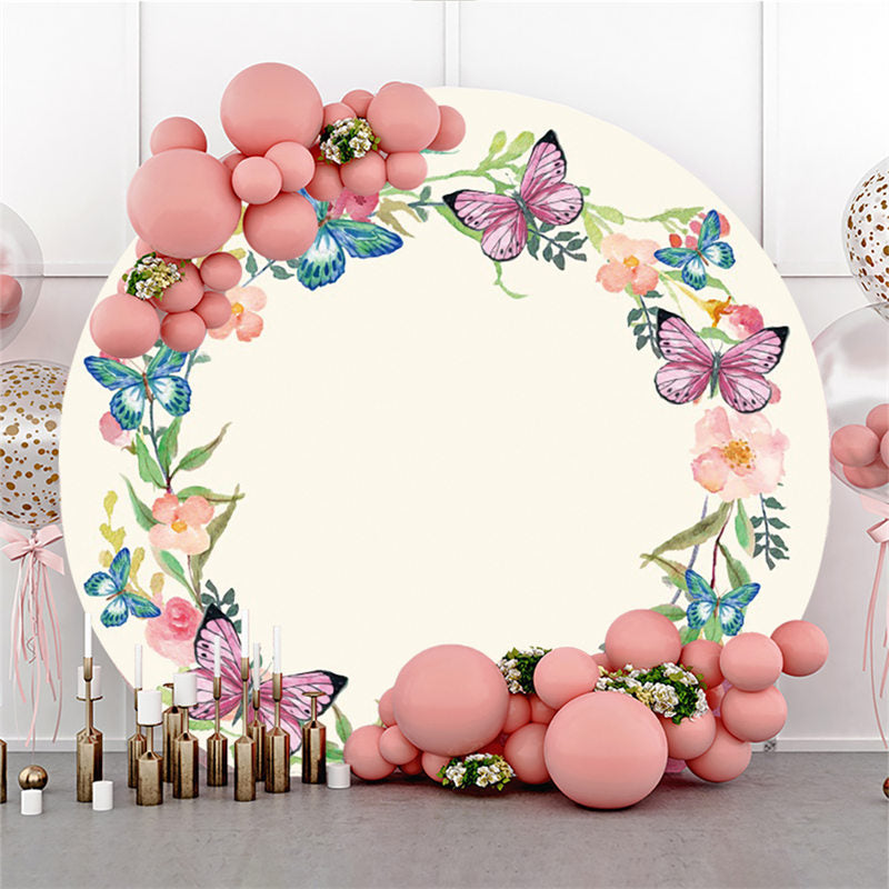 Lofaris Butterfly And Wreath Happy Birthday Circle Backdrop