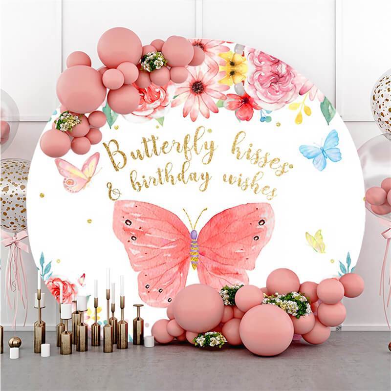 Lofaris Butterfly Floral Round Happy Birthday Backdrop For Girl