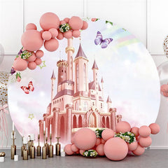 Lofaris Butterfly Pink Castle Circle Happy Birthday Backdrop