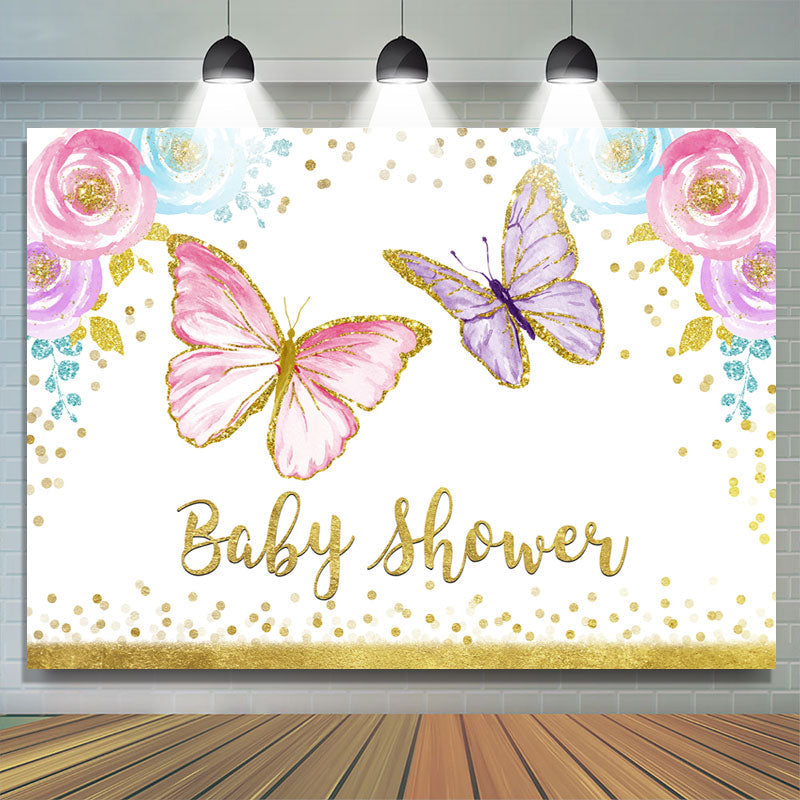 Lofaris Butterfly Watercolor Floral Girl Baby Shower Backdrop