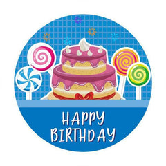 Lofaris Cake And Candy Blue Round Happy Birthday Party Backdrop