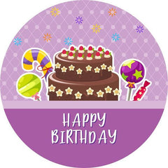 Lofaris Cake And Candy Purple Round Happy Birthday Backdrop