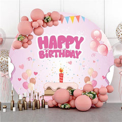 Lofaris Cake And Pink Balloon Circle Happy Birthday Backdrop