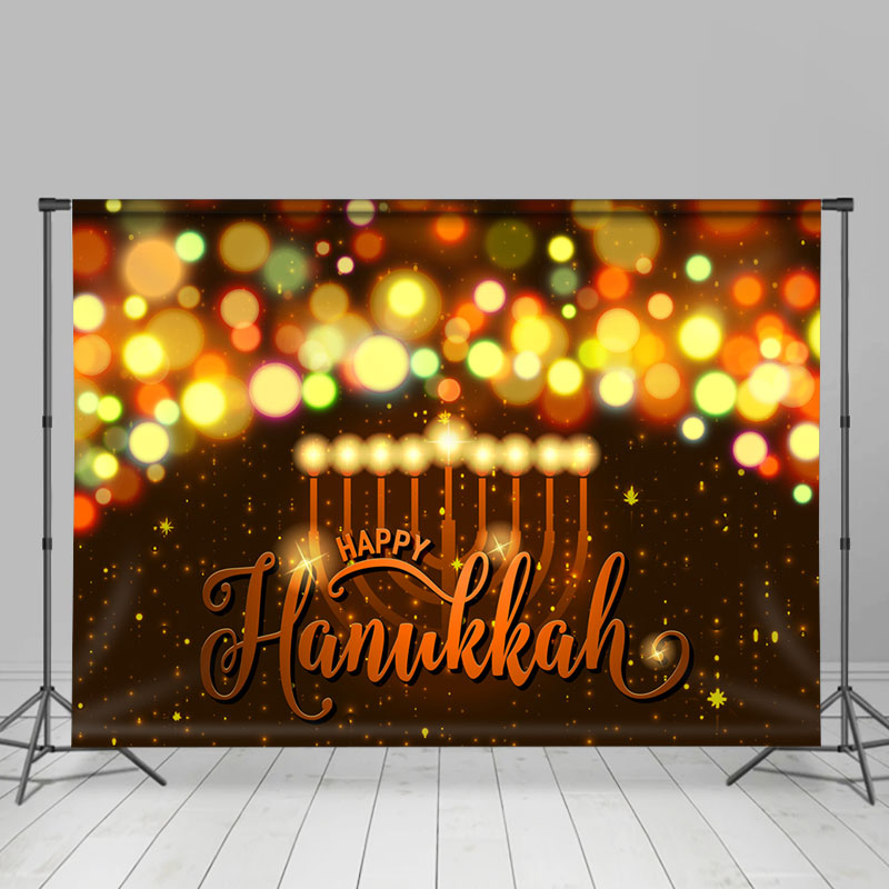 Lofaris Candlelight Neon Bokeh Black Happy Hanukkah Backdrop