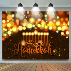 Lofaris Candlelight Neon Bokeh Black Happy Hanukkah Backdrop