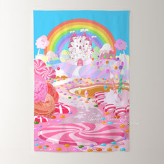 Lofaris Candyland Pink Castle Rainbow Happy Easter Backdrop