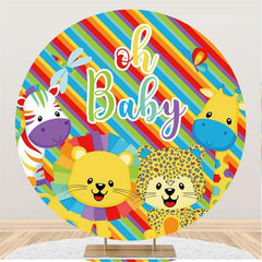 Lofaris Cartoon Animals Stripes Round Backdrops for Baby Shower