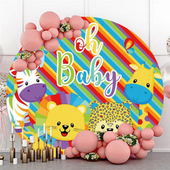 Lofaris Cartoon Animals Stripes Round Backdrops for Baby Shower