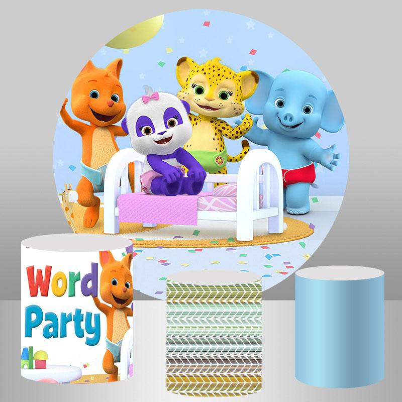 Lofaris Cartoon Animals World Party Kids Round Birthday Backdrop