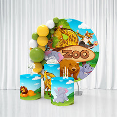 Lofaris Cartoon Animals Zoo Happy Birthday Backdrop Kit