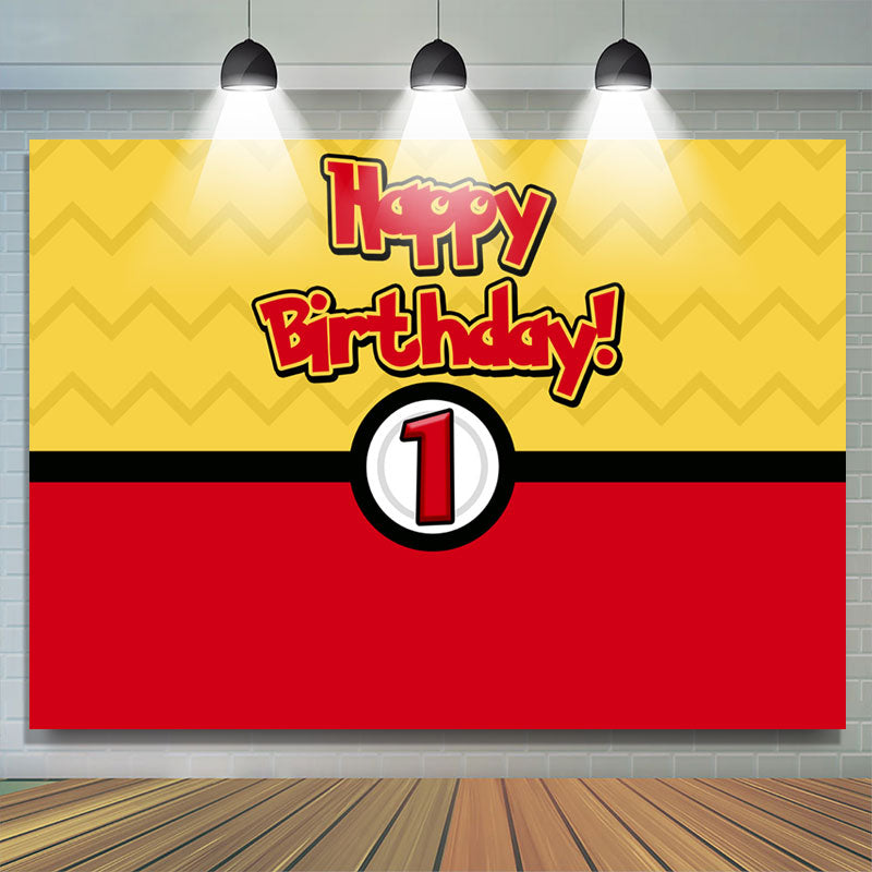 Lofaris Cartoon Ball Yellow Red Happy 1st Birthday Backdrop