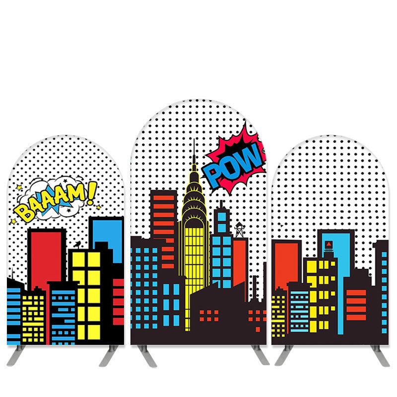 Lofaris Cartoon Buildings Theme Birthday Party Arch Backdrop Kit