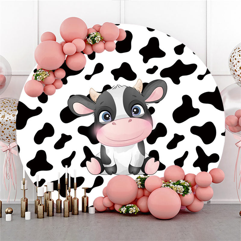 Lofaris Cartoon Cow Happy Birthday Circle Backdrop For Party