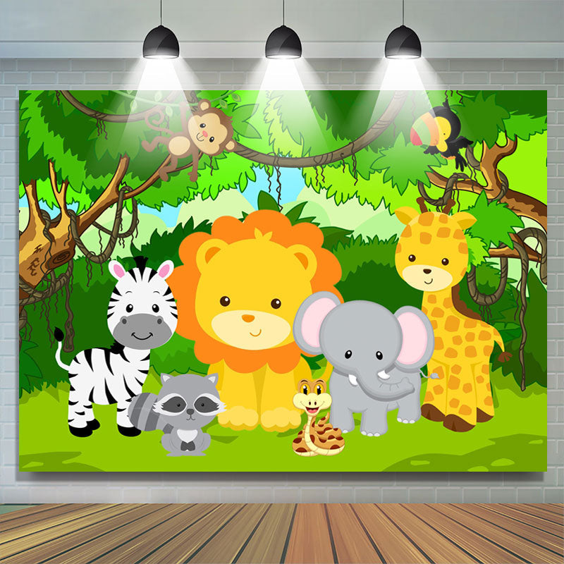 Lofaris Cartoon Cute Little Forest Animals Happy Birthday Backdrop