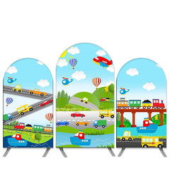 Lofaris Cartoon Highway Theme Sky Blue Birthday Arch Backdrop Kit