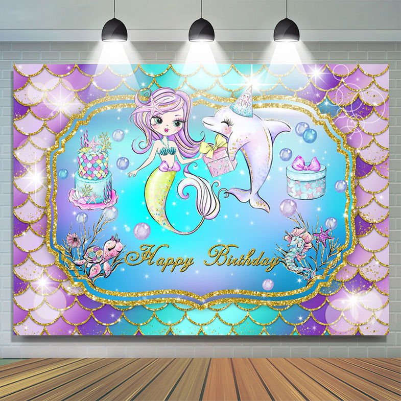 Mermaid Theme Spandex Arch Backdrop Cover - 7ft Height, Blue/Green Scales Design For Birthday Party & Photo Booth