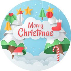 Lofaris Cartoon Merry Chrismas Tree Blue Custom Circlr Backdrop