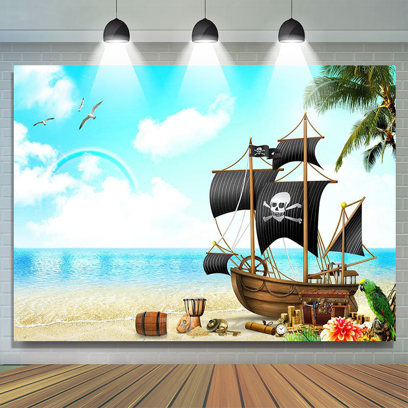 Lofaris Cartoon Pirate Ship Photography Birthday Backdrop