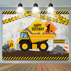 Lofaris Cartoon Yellow Truck Stop Theme Happy Birthday Backdrop