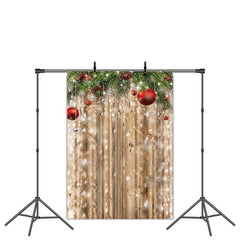 Lofaris Christmas Red Silver Gift Ball Wood Party Backdrop