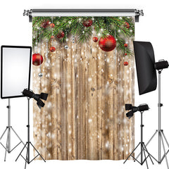 Lofaris Christmas Red Silver Gift Ball Wood Party Backdrop