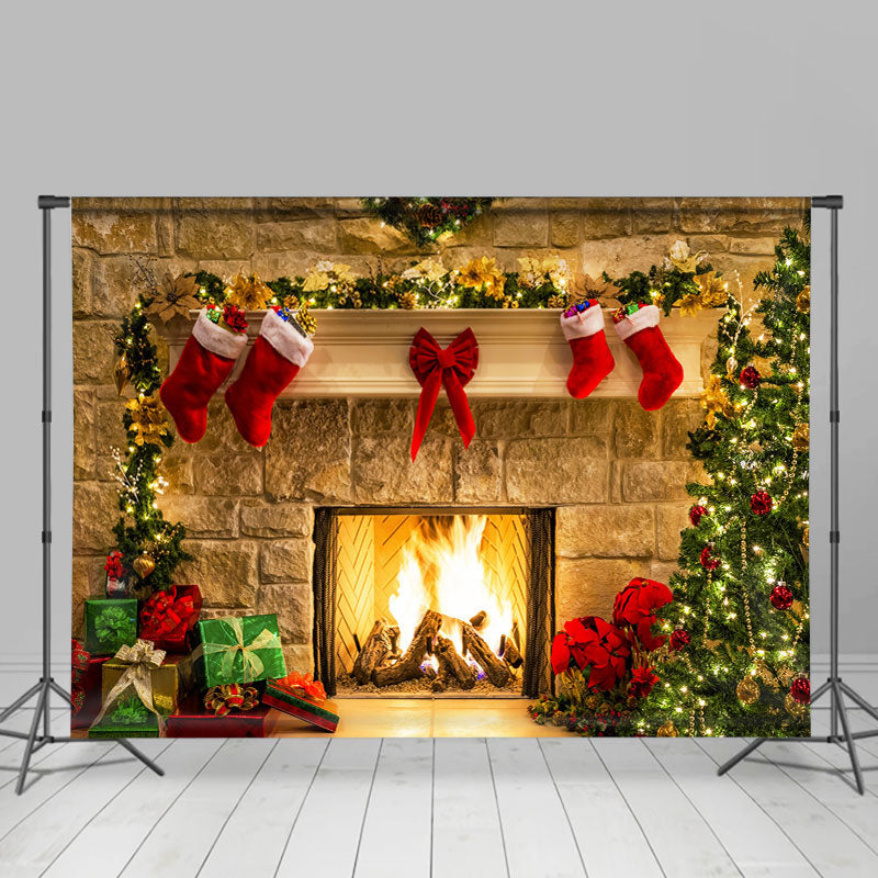 Lofaris Christmas stocking And Tree Brick Backdrop