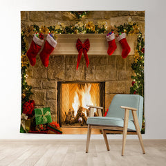 Lofaris Christmas stocking And Tree Brick Backdrop