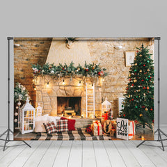 Lofaris Christmas Tree And Fireplace Light Backdrop