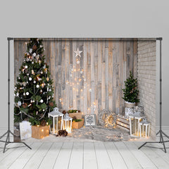 Lofaris Xmas Tree Shining Rustic Wood Photoshoot Backdrops for Kids