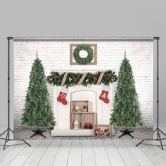 Lofaris Christmas Tree Socks White Brick Wall Backdrop for Party