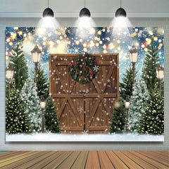 Lofaris Christmas Tree Winter Gold Glitter Wood Door Party Backdrop for Photos