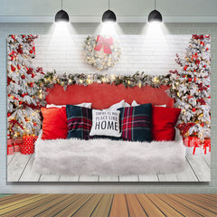 Lofaris Christmas Trees And Gift With Sweet White Bed Backdrop